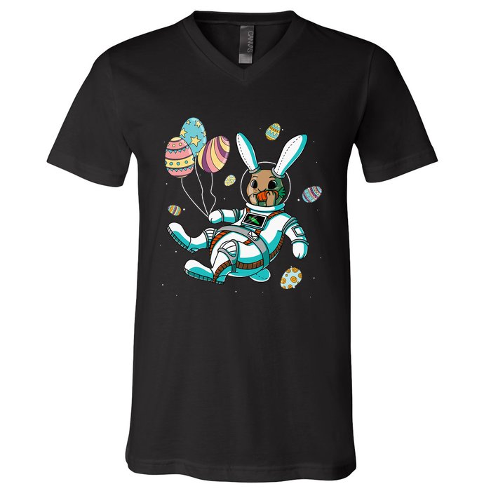 Astronaut Bunny Rabbit Planet Egg Easter Day V-Neck T-Shirt