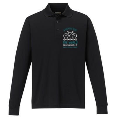 A Bicycle Ride The World Begins With A Single Pedal Storke Performance Long Sleeve Polo