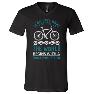 A Bicycle Ride The World Begins With A Single Pedal Storke V-Neck T-Shirt