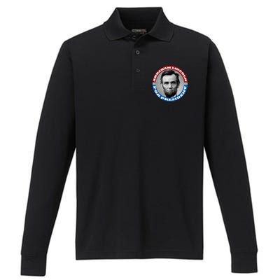 Abraham Abe Lincoln For President Retro Performance Long Sleeve Polo