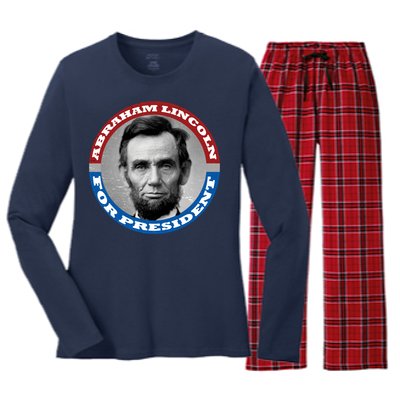 Abraham Abe Lincoln For President Retro Women's Long Sleeve Flannel Pajama Set 