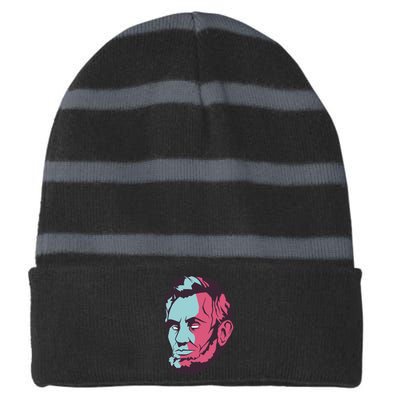 Abraham Lincoln Head Striped Beanie with Solid Band