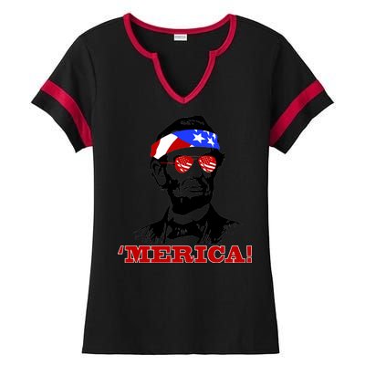 Abraham Lincoln Merica Ladies Halftime Notch Neck Tee