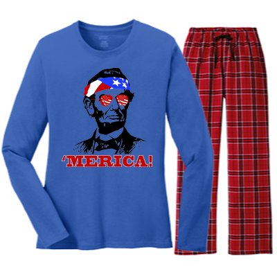 Abraham Lincoln Merica Women's Long Sleeve Flannel Pajama Set 