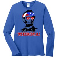 Abraham Lincoln Merica Ladies Long Sleeve Shirt