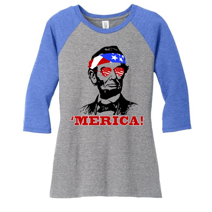 Abraham Lincoln Merica Women's Tri-Blend 3/4-Sleeve Raglan Shirt