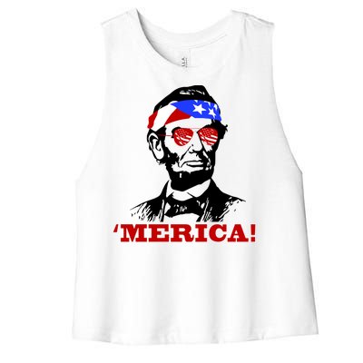 Abraham Lincoln Merica Women's Racerback Cropped Tank