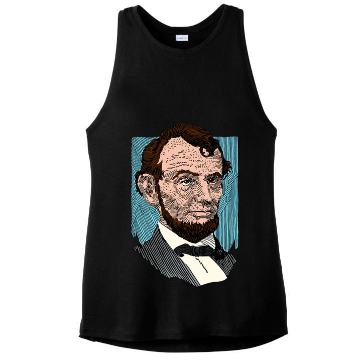 Abraham Lincoln Portrait Ladies PosiCharge Tri-Blend Wicking Tank
