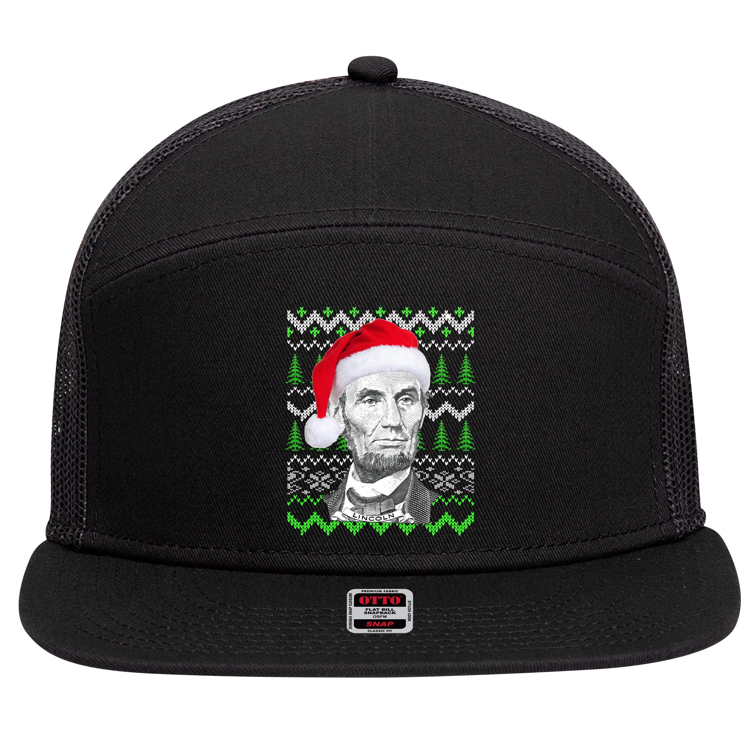 Abraham Lincoln Ugly Christmas Sweater 7 Panel Mesh Trucker Snapback Hat