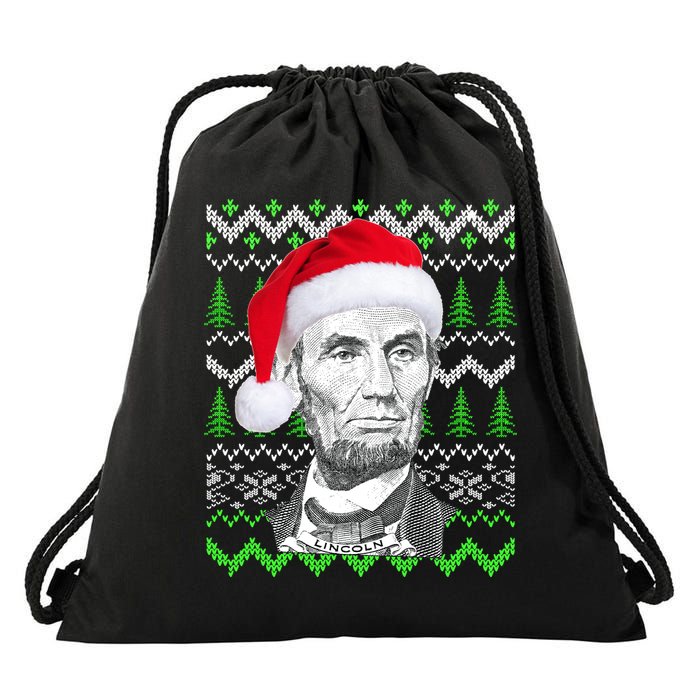 Abraham Lincoln Ugly Christmas Sweater Drawstring Bag