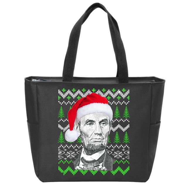 Abraham Lincoln Ugly Christmas Sweater Zip Tote Bag
