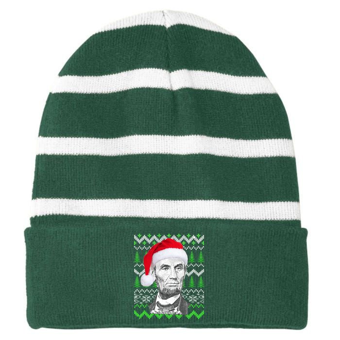 Abraham Lincoln Ugly Christmas Sweater Striped Beanie with Solid Band