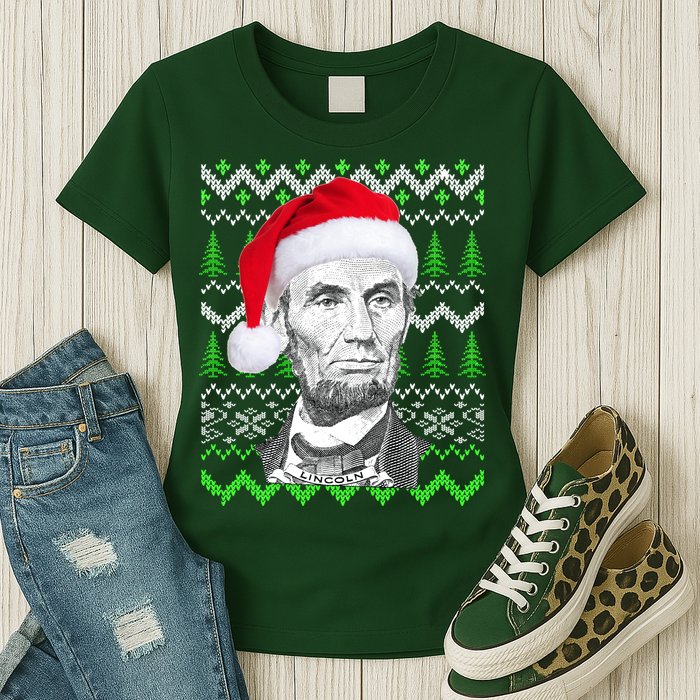 Abraham Lincoln Ugly Christmas Sweater Womens T-Shirt