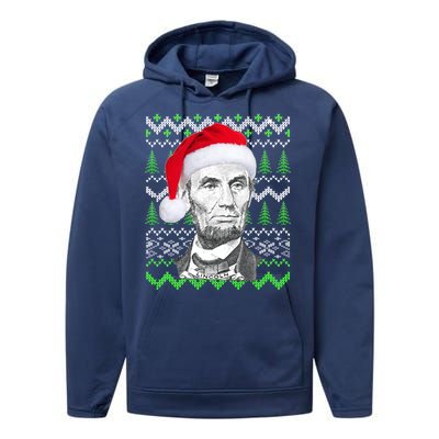 Abraham Lincoln Ugly Christmas Sweater Performance Fleece Hoodie