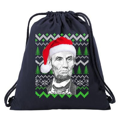 Abraham Lincoln Ugly Christmas Sweater Drawstring Bag