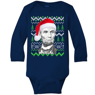 Abraham Lincoln Ugly Christmas Sweater Baby Long Sleeve Bodysuit