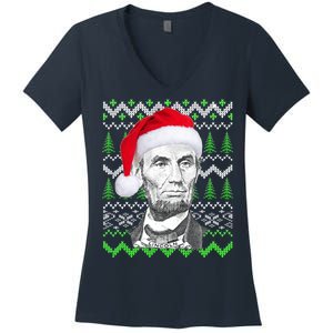 Abraham Lincoln Ugly Christmas Sweater Women's V-Neck T-Shirt