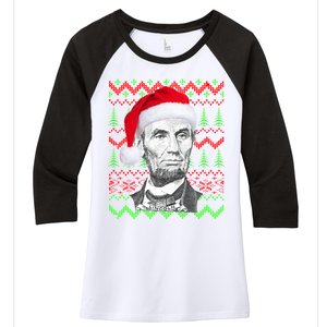 Abraham Lincoln Ugly Christmas Sweater Women's Tri-Blend 3/4-Sleeve Raglan Shirt