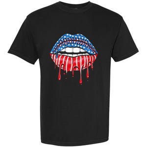 American Baseball stitches Flag Lips 4th Of July Patriotic Garment-Dyed Heavyweight T-Shirt