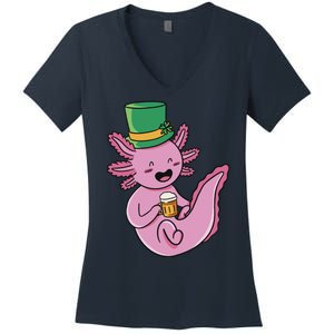 Axolotl Beer St Patrick's Day Women's V-Neck T-Shirt