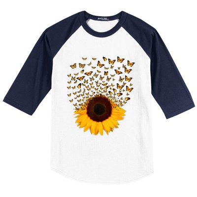 Adorable Butterfly Sunflower Baseball Sleeve Shirt