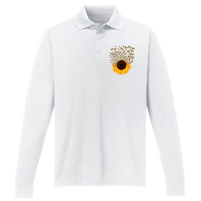 Adorable Butterfly Sunflower Performance Long Sleeve Polo