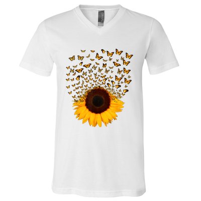 Adorable Butterfly Sunflower V-Neck T-Shirt