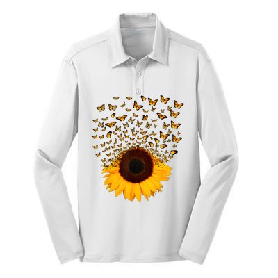 Adorable Butterfly Sunflower Silk Touch Performance Long Sleeve Polo