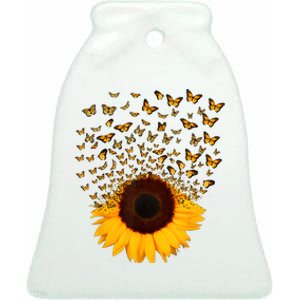 Adorable Butterfly Sunflower Ceramic Bell Ornament