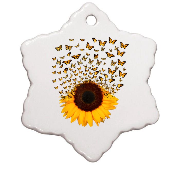 Adorable Butterfly Sunflower Ceramic Star Ornament