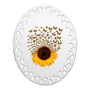 Adorable Butterfly Sunflower Ceramic Oval Ornament