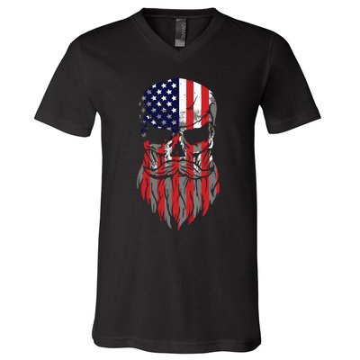 American Beard Skull V-Neck T-Shirt