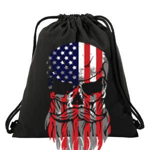 American Beard Skull Drawstring Bag