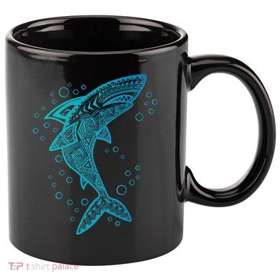 AQUA BOHO SHARK 11oz C Handle Ceramic Mug
