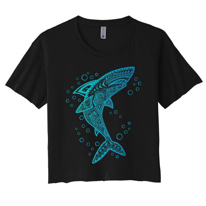 AQUA BOHO SHARK Women's Crop Top Tee