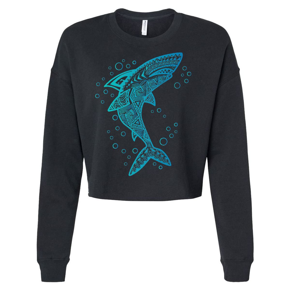AQUA BOHO SHARK Cropped Pullover Crew