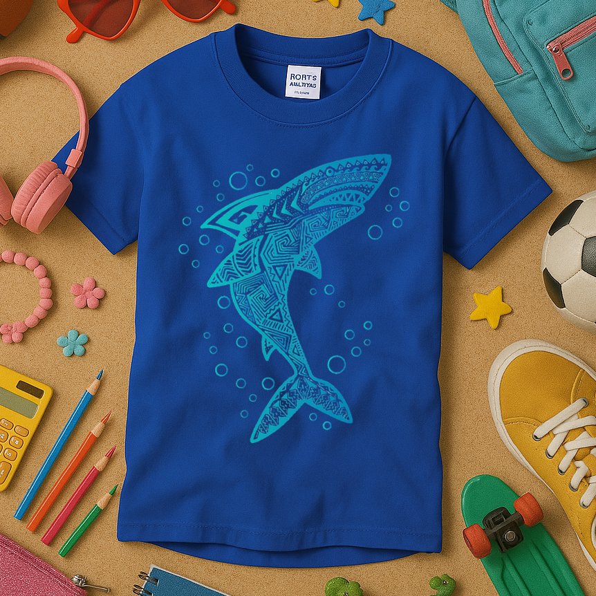 AQUA BOHO SHARK Kids T-Shirt