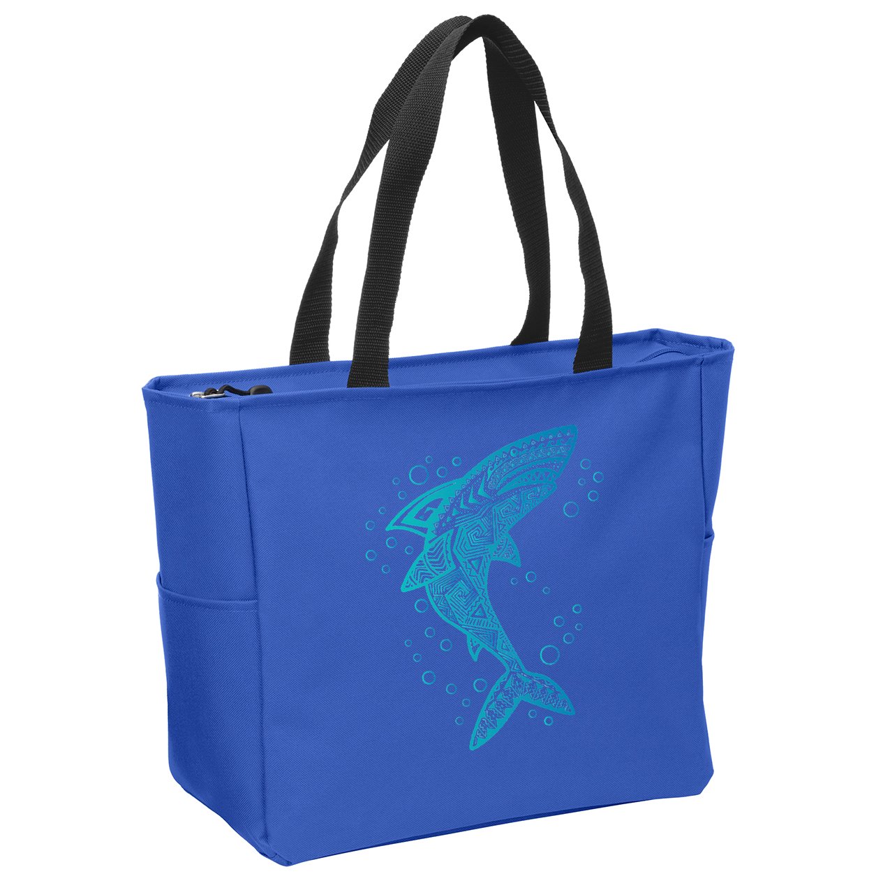 AQUA BOHO SHARK Zip Tote Bag