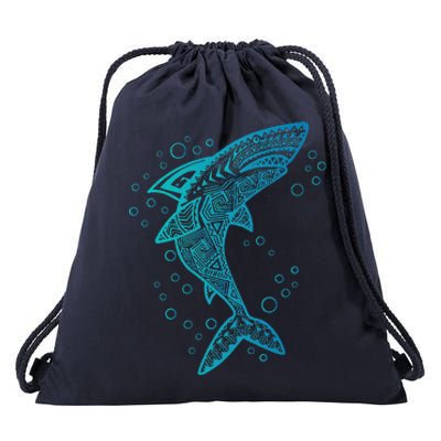 AQUA BOHO SHARK Drawstring Bag