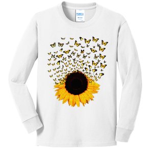 Adorable Butterfly Sunflower Kids Long Sleeve Shirt