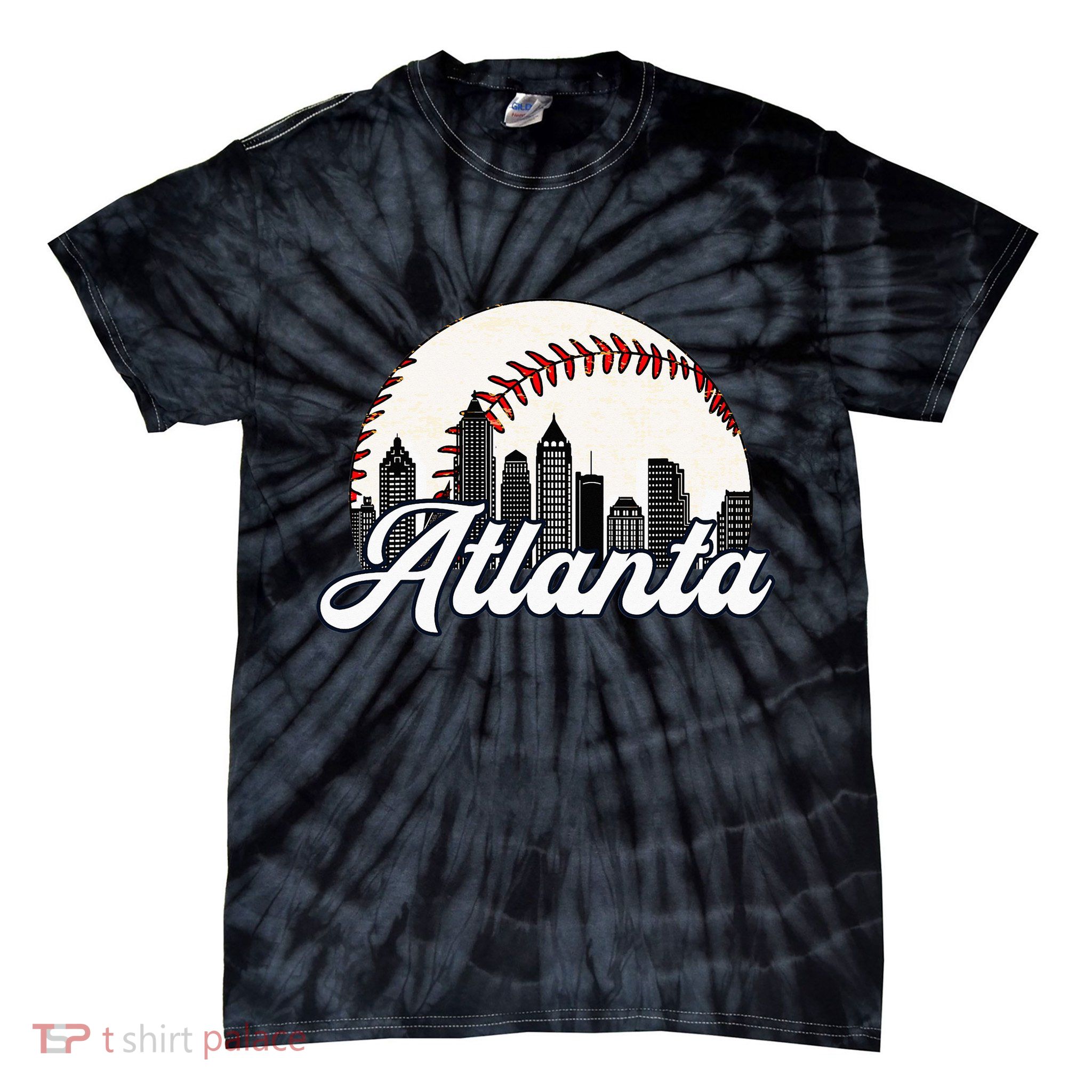 Atlanta Baseball Skyline Atlanta Cityscape Tie-Dye T-Shirt