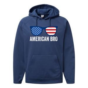 American Bro Sunglasses 4th Of July Gift Performance Fleece Hoodie