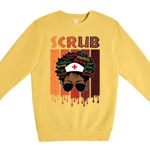 Afro Black Scrub Queen Nurses Day Black History Month Premium Crewneck Sweatshirt