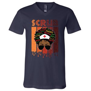 Afro Black Scrub Queen Nurses Day Black History Month V-Neck T-Shirt