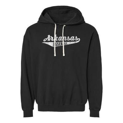 Arkansas Baseball Script Vintage Distressed Garment-Dyed Fleece Hoodie