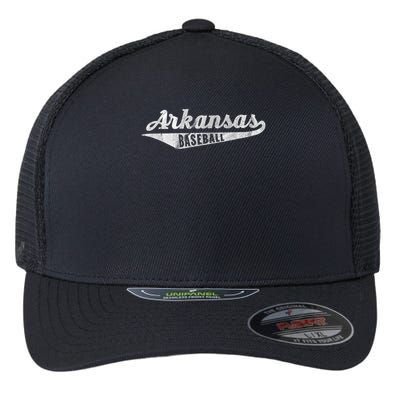 Arkansas Baseball Script Vintage Distressed Flexfit Unipanel Trucker Cap