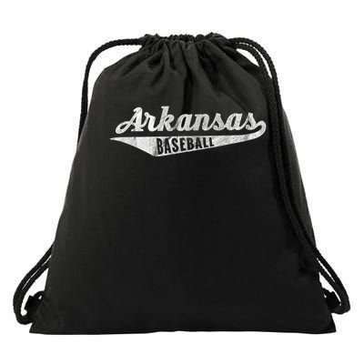 Arkansas Baseball Script Vintage Distressed Drawstring Bag