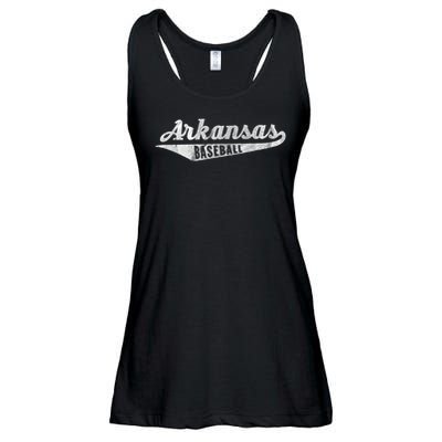 Arkansas Baseball Script Vintage Distressed Ladies Essential Flowy Tank