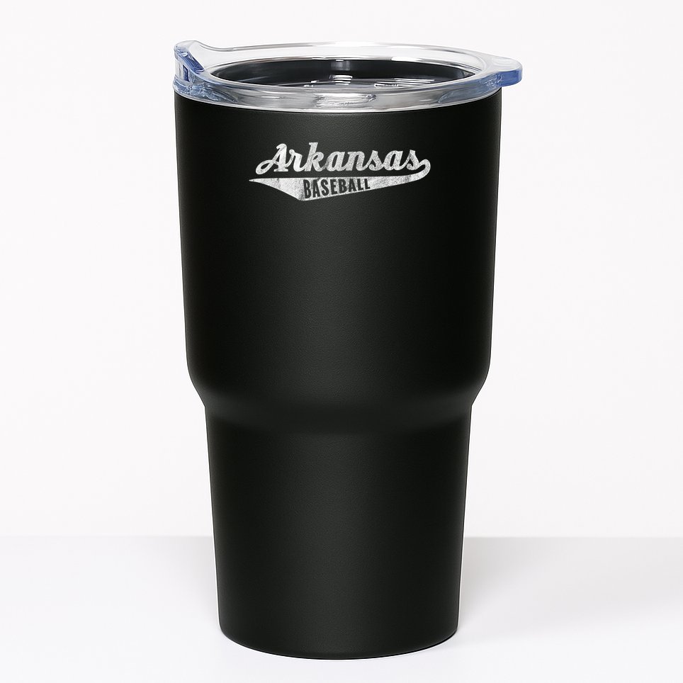 Arkansas Baseball Script Vintage Distressed Tumbler