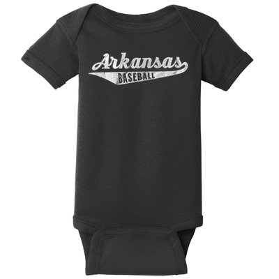 Arkansas Baseball Script Vintage Distressed Baby Bodysuit